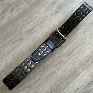 Metro Park Men's Studded Brown Leather Belt with Buckle Size 34